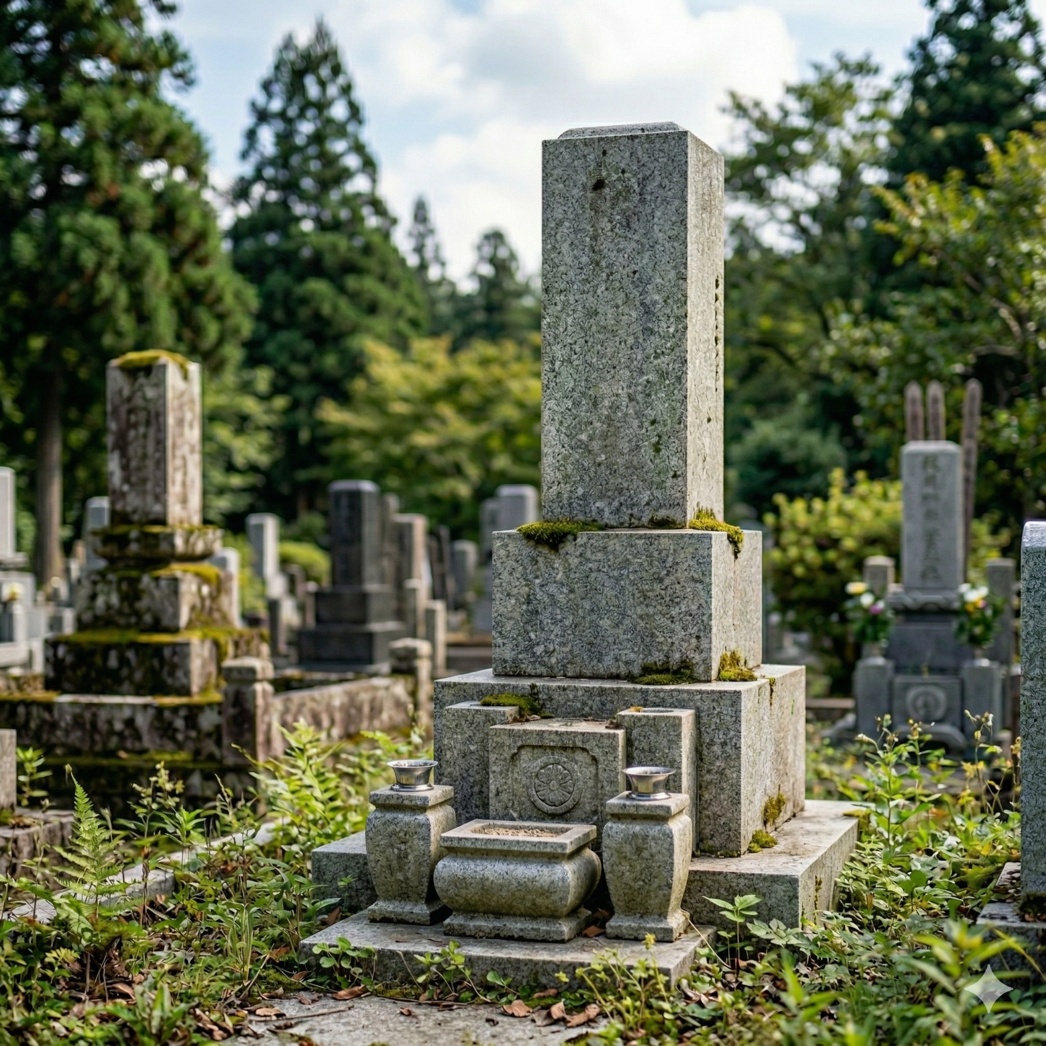 清掃前の雑草が生えたお墓